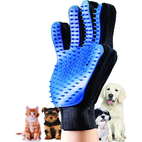 Gant de toilettage pour Animal Domestique Brosse de démêlage Doux Efficace Gants de Massage pour Animal de Compagnie Gauche et Droit Traverse pour Chien Chat Cheval Longue 22.516cm  Bleu