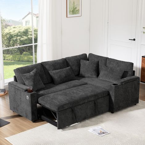 Ecksofa mit Schlaffunktion und Stauraum Chenille OKMYHOME (1/5)