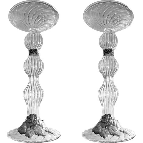 Set da 2 porta candela candeliere bugia in vetro soffiato con argento made in Italia particolare vintage moderno (1/5)
