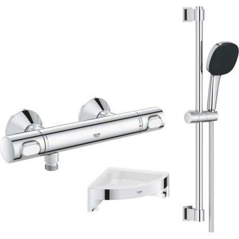 Mitigeur douche thermostatique GROHE Precision Flow + Ensemble de dche 2 jets et barre +Tablette angle