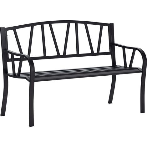 Banquette de jardin en métal noir imperméable, banc extérieur en fer 2 places, 128 x 56 x 86 cm (1/5)