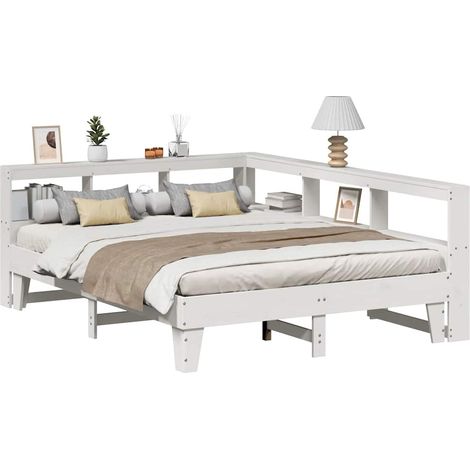 Bookcase Bed without Mattress White 150x200cm Solid Wood Pine vidaXL (1/5)