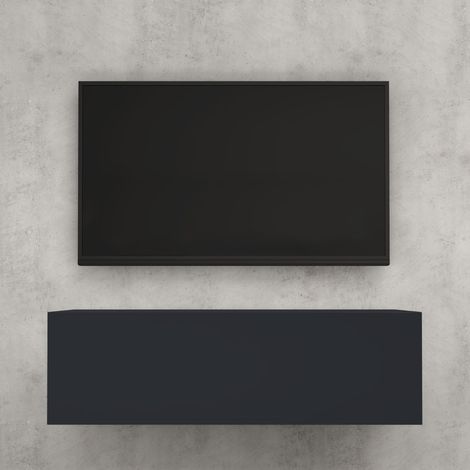 doporro Mueble de TV para Salón 100x40,2x30cm Mesa TV con Puerta Abatible hacia Abajo, en Gris Negro, Mueble de TV flotante, Estante TV 02