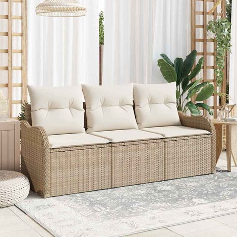 Conjunto de sofás de jardín 3 pcs Beige ratán sintético vidaXL (1/5)
