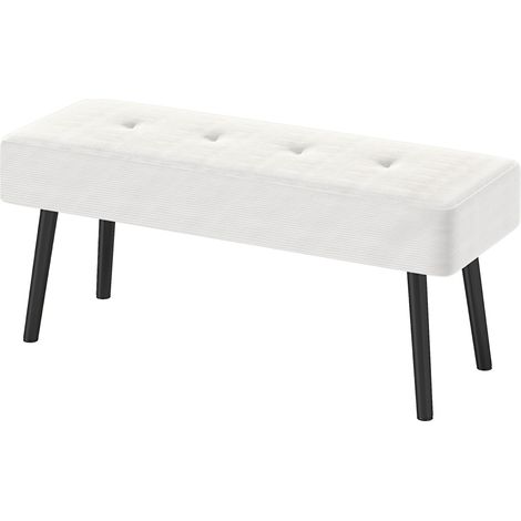 End of Bed Bench, Corduroy Bedroom Bench with Thick Padding Steel Legs, Tufted Window Seat for Entryway, Living Room, Cream White (1/5)