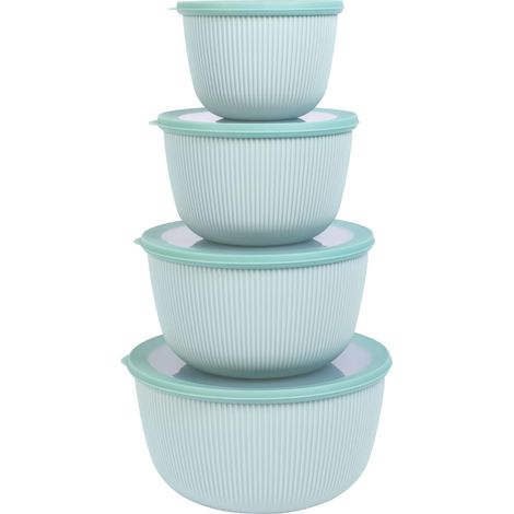 Lot de 4 bols mélangeurs avec couvercle, sans BPA, en plastique, passent au lave-vaisselle et au micro-ondes, grande capacité, vert (1/5)