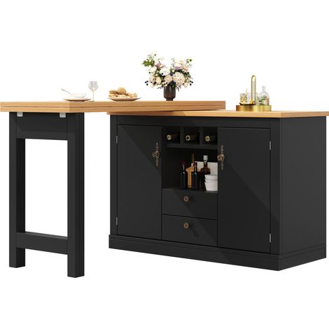 Mesa bar extensible giratoria con almacenaje 120-180 x 40 x 76 cm MDF negra HOMVRA (1/5)