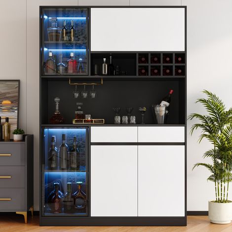 Moderne Vitrine mit LED, Glastüren und Stauraum, MDF, Schwarz-Weiß, 120 x 35 x 180 cm (1/5)