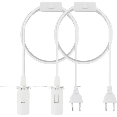 2 Pièces Douille E14 Lampe de Sel a Visser 3 m Câbles et Interrupteur Fiche Plate pour Ampoule Prise pour Les Salons Chambres Lampe Sel Scène (Blanc) (1/5)