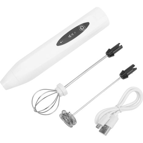 Batteur électrique portable rechargeable USB, poignée antidérapante, mixeur à main avec 2 fouets, pour pâtisserie maison et boutique, blanc (1/5)