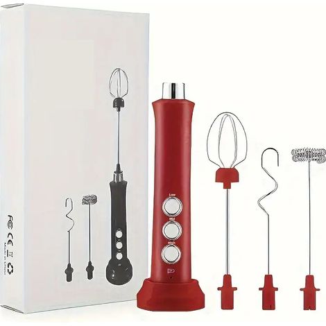 Mousseur à lait électrique, batteur électrique rechargeable 3 en 1, 3 vitesses, avec station de charge
