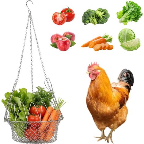 Mangeoire pour Poules et Légumes Suspendu Pliable, 53 cm, Argent (1/5)