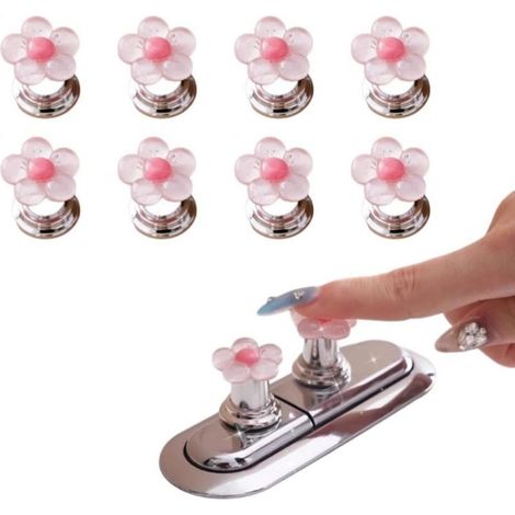 Lot de 8 boutons de chasse d'eau en forme de fleur — Accessoires pour réservoir de WC et protège-ongles (Rose) (1/5)