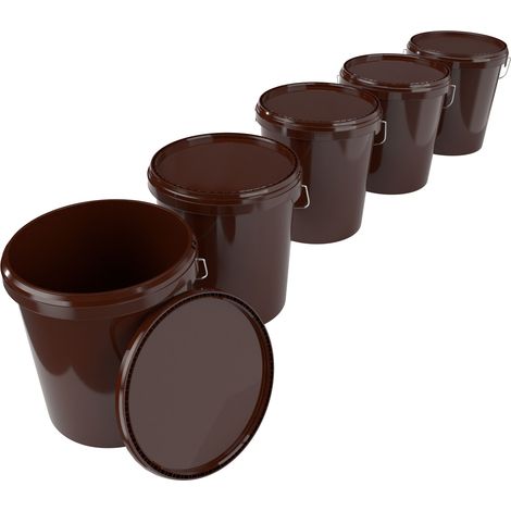 5x Set de seaux pour l'industrie alimentaire et chimique, capacité 15,9 litres, marron