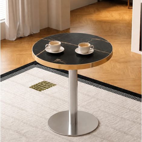 Tavolino rotondo 60 x 73,7 cm effetto marmo, Nero/Oro HAVRYA (1/5)