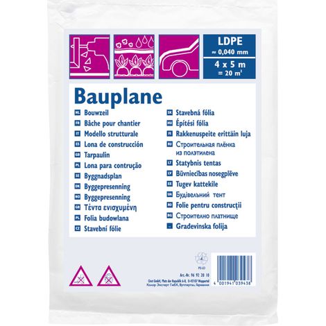 Bauplane LDPE 40my 4x5m 20m² transluzent Malerfolie Schutzfolie Abdeckplane