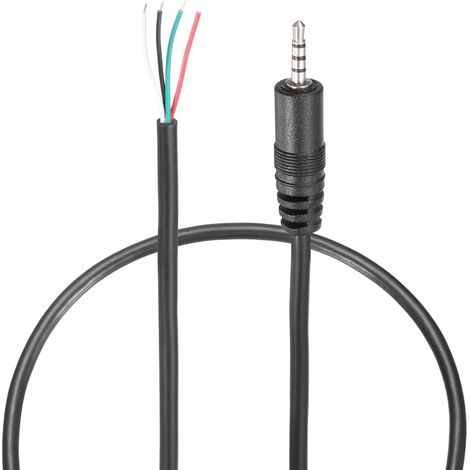 2.5mm Câble Audio de Remplacement, 0.8ft 4 Pôles Mâle à Fil Nu, Câble Audio Stéréo pour, Smartphones, Haut-parleurs, Noir 2 Pcs (1/5)