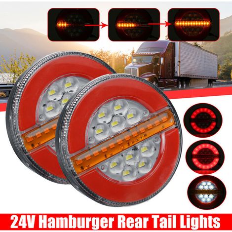 Feu arrière de remorque, 20pcs LED rond Hamburger feu stop étanche camion indicateur 12V 24V camion remorque 2PCS