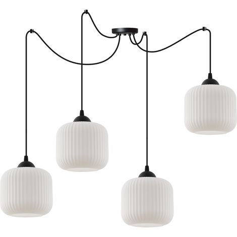 LAMPE SUSPENDU SPIDER RIFFLE NOIRE 4 FLASH LAMPE BLANC CYLINDRE E27 (1/5)