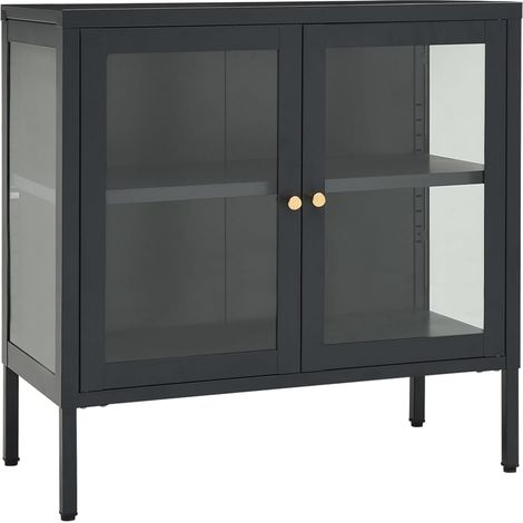 Credenza buffet cassettiera mobile contenitore organizer cucina soggiorno soggiorno 70 x 35 x 70 cm acciaio e vetro antracite 020029709