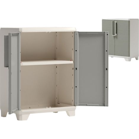 Armadio tuttopiani basso in resina resistente lucchettabile con 2 ante Linear Wood