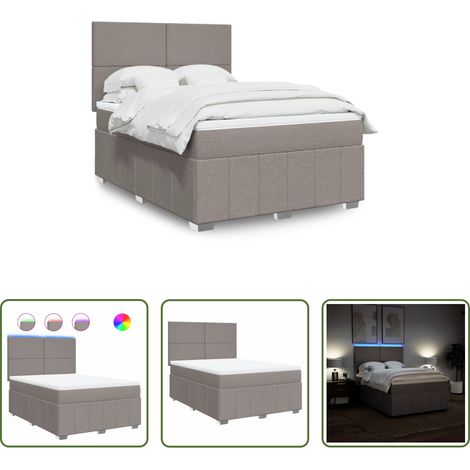 vidaXL LED-Beleuchtung - Boxspringbett mit Matratze Taupe 140x200 cm Stoff (1/5)