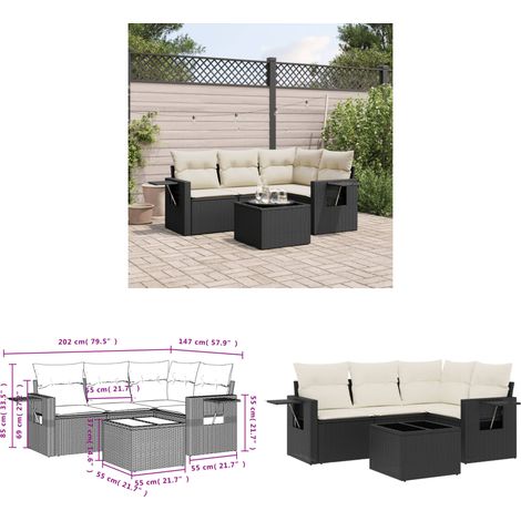 5-tlg. Garten-Sofagarnitur mit Kissen Schwarz Poly Rattan - Gartenmöbel - Outdoor Möbel - Lounge Set - Rattan Gartenmöbel - Sofasatz - Home & Living (1/3)