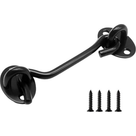 Crochet de porte en acier inoxydable noir 30,5 cm très résistant et loquet à œillet pour porte d'abri de jardin, porte de cabine, crochet chromé (1/5)