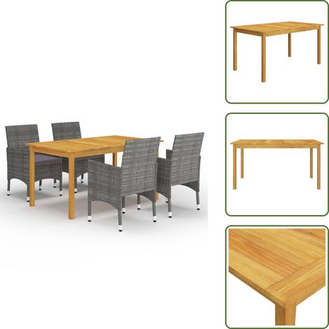 Tavolo in legno - vidaXL Set Mobili da Pranzo per Giardino 5 pz Grigio - Sedie in rattan
