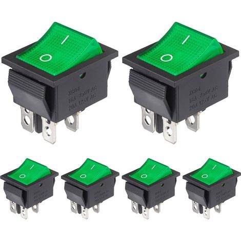 (6 Pièces) Interrupteur a Bascule 4 Broches Interrupteurs à bascule 2 Positions ON/OFF 16A 250VAC 20A 125VAC Lumière Vert Marche Arret Bouton (1/5)