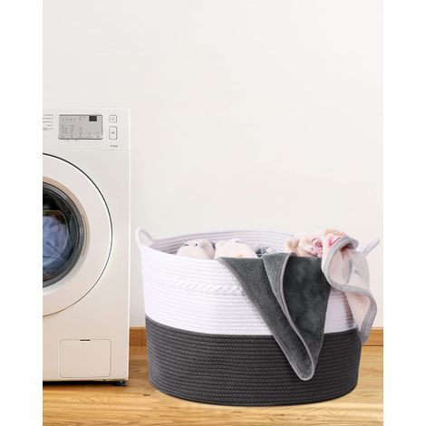 Panier de rangement extra large en corde de coton tressée, idéal pour le linge de bébé, les couvertures, les jouets et les serviettes. Avec poignée.
