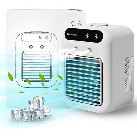 Climatiseur portable , ventilateur personnel avec fonction humidificateur , mini climatiseur rechargeable , adapté pour voiture , maison , bureau , chambre ou camping (1/5)