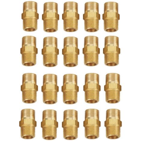 20 piezas de conexiones hexagonales de rosca, conector de tubería de 1/8 BSP a 1/8 BSP, conector de tubería, conexión de válvula de bronce. (1/4)