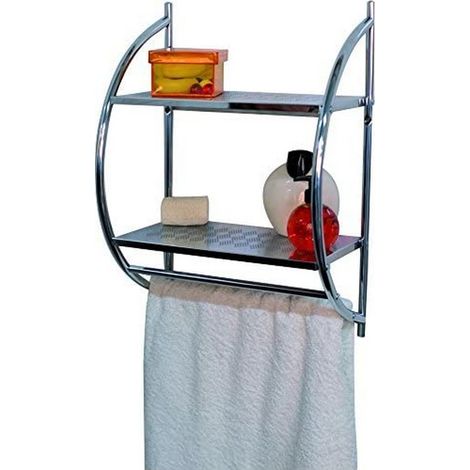 Etagère murale chromée salle de bain toilettes avec 2 Tablettes et 2 porte-serviettes. (1/5)