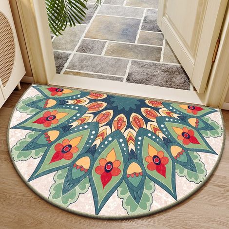 Tapis De Seuil Demi-Rond - Surface En Velours Cristal Et Dos En Caoutchouc Granuleux - Non Glissant - Pour Intérieur Et Extérieur - 60 X 90 Cm - 1 Pièce (1/5)