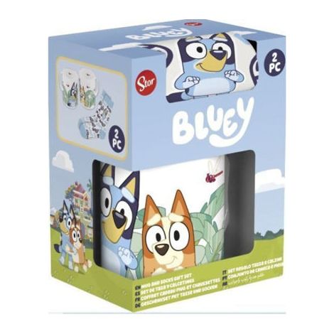 SET CALCETINES Y TAZA CERAMICA 325ML BLUEY
