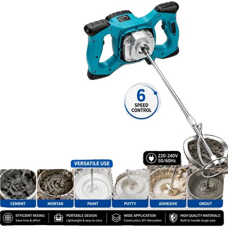 Hormigonera, 2100 W de potencia, 6 velocidades, velocidad nominal de 0 a 980 rpm, diámetro del conector de 14 mm, mango ergonómico. (1/5)