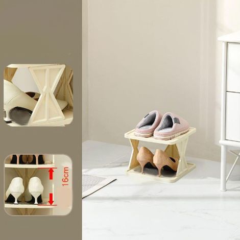 Étagère à chaussures simple à 2 niveaux, peu encombrante et stable, en plastique, idéale pour l'entrée, le couloir, le bureau, l'hôtel ou un appartement. (1/5)