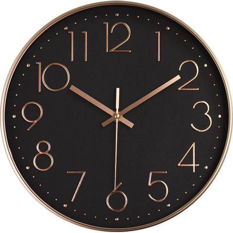 Horloge murale silencieuse - Mouvement à quartz - Horloge décorative - 30 cm de diamètre et chiffres 3D - Disponible en 3 coloris élégants - Boîtier en plastique et verre écologiques - Noir et or (1/5)