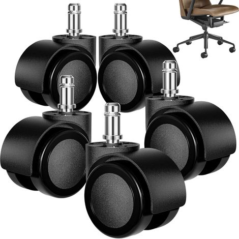 lot de 5 roulettes chaise de bureau, axe 11mm x 22mm, charge 200kg, nylon et polyuréthane, silencieuses pour sols durs