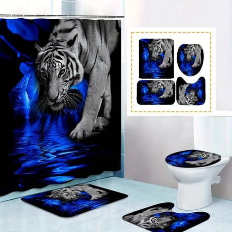 (wyl-25041135-4jt) Ensemble de douche Tiger Flower - Tapis de bain et housse de toilette antidérapants en polyester, lavables en machine, adaptés aux toilettes. (1/5)