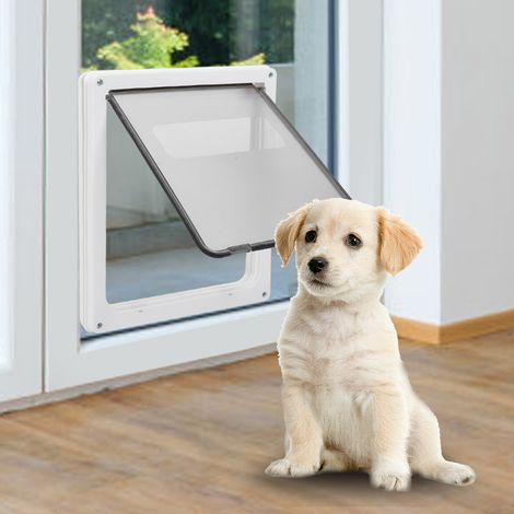 Porte de sécurité de qualité pour chiens et chats, permettant d'entrer et de sortir librement, pour portes et murs, installation facile (blanche) (1/5)