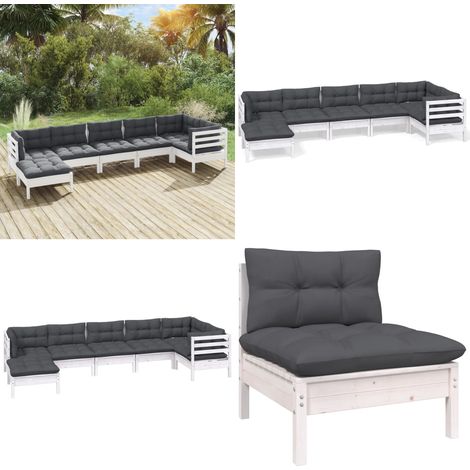 Salon de jardin 7 pcs avec coussins blanc bois de pin massif - Salon De Jardin - Mobilier De Jardin - Ensemble Salon De Patio - Meubles De Terrasse - Bois De Pin - Home & Living (1/5)