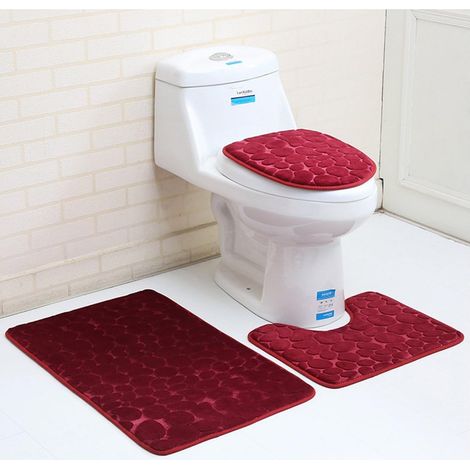 Lot de 3 accessoires salle de bain – 2 tapis mousse mémoire + tapis contour WC en U + housse de siège