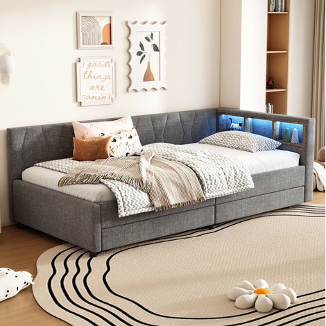 Letto 90x200 LED USB salvaspazio grigio HAVRYA (1/5)