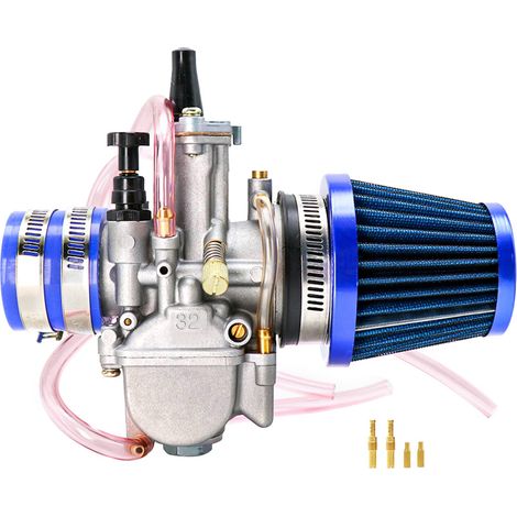 Carburettor Kit with Suction Adapter, Air Filter and Main Jets, for 2 Shots/4 Times 75-250 cc, Motorcycles, Off-Road Vehicle, Scooter, UTV (32 mm, Blue) (1/5)