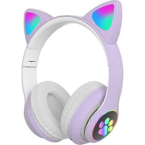 Casque sans fil Bluetooth avec microphone pour enfants, idéal pour l'école. Convient aux enfants, adolescents et adultes. Casque à oreilles de chat, parfait pour les filles et les femmes. Violet. (1/5)