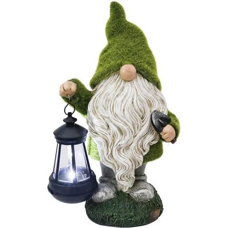 1 Statue de nain de jardin, résine imperméable avec lumière solaire, décoration extérieure pour jardin ou terrasse