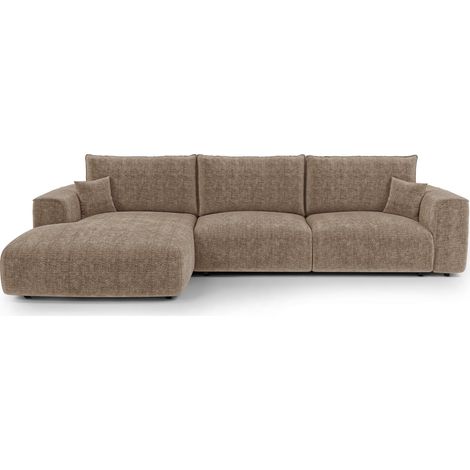 Canapé d'angle gauche convertible avec coffre 5 places en tissu tramé toucher doux marron COMO (1/5)