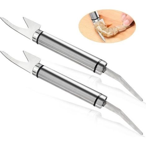 Éplucheur de crevettes - Multifonctionnel - 5 en 1 - Acier inoxydable - Compatible lave-vaisselle - Argent (1/4)